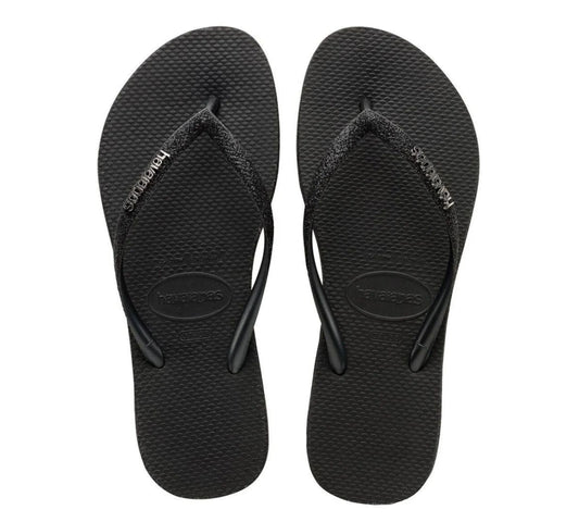 Γυναικείες σαγιονάρες Havaianas Slim Sparkle Me FC με λάμψη και λεπτό λουράκι σε μεταλλική υφή Σε λήψη από πάνω