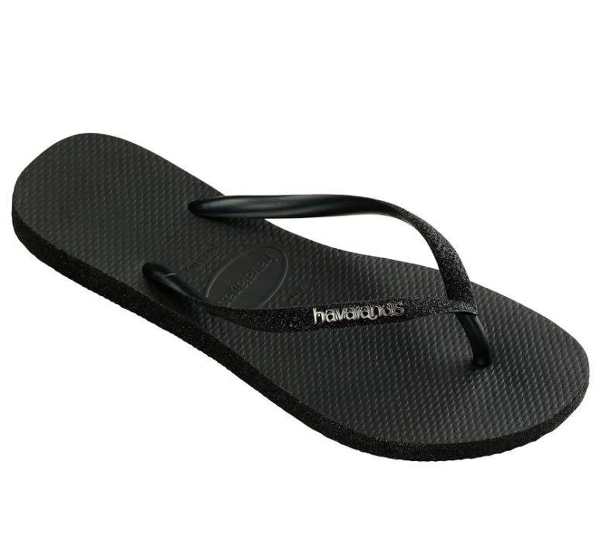 Γυναικείες σαγιονάρες Havaianas Slim Sparkle Me FC με λάμψη και λεπτό λουράκι με μεταλλικό Logo  σε λήψη 3/4