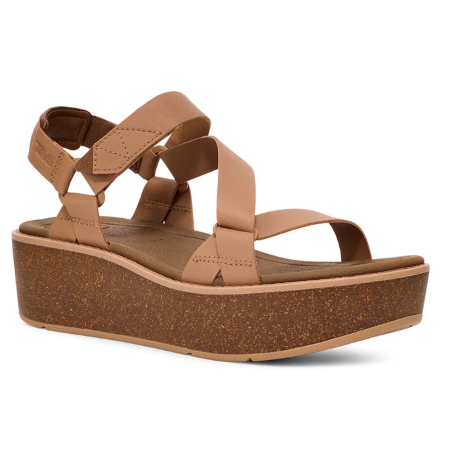 TEVA W Madera Wedge Γυναικείο Δερμάτινο Σανδάλι Καφέ