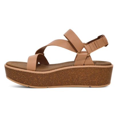 TEVA W Madera Wedge Γυναικείο Δερμάτινο Σανδάλι Καφέ