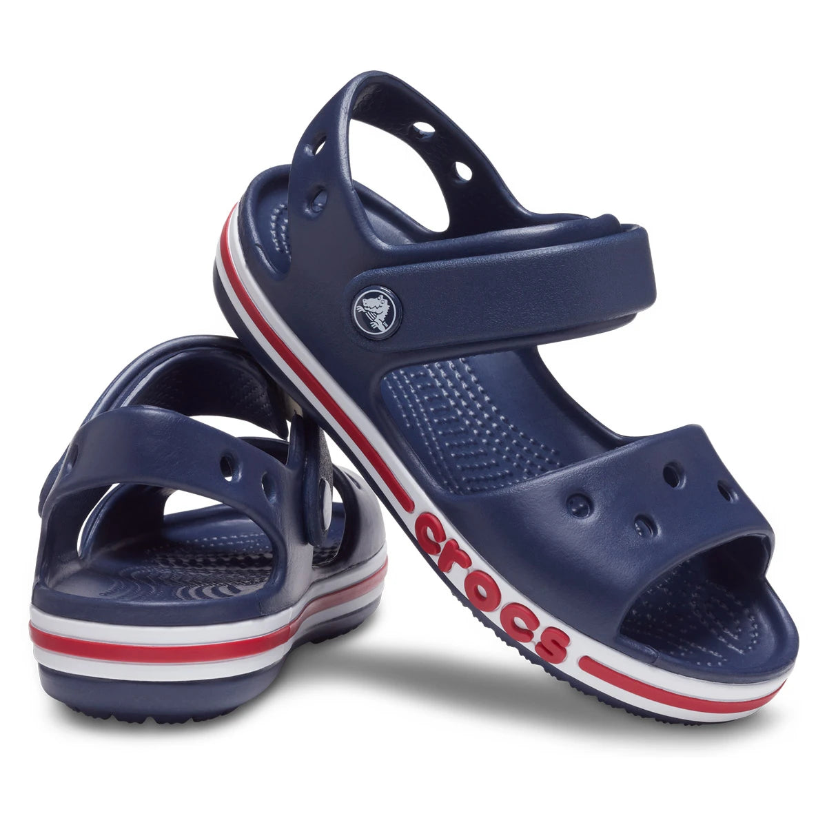 Crocs Bayaband Sandal Kids σε 3/4 λήψη και χρώμα Navy/Pepper