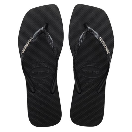 Havaianas Slim Square Logo Metallic FC Black Silver πάνω όψη